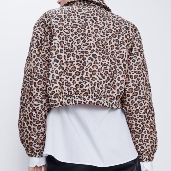 ZARA LEOPARD CROP PUFFER JACKET CROP PUFFER MOTO COAT ANIMAL PRINT FULL ZIP S - Picture 7 of 16